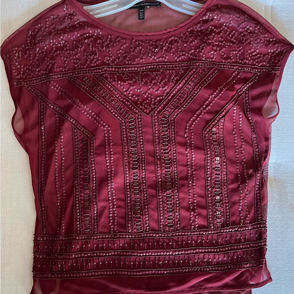 Elegant Burgundy Beaded Top